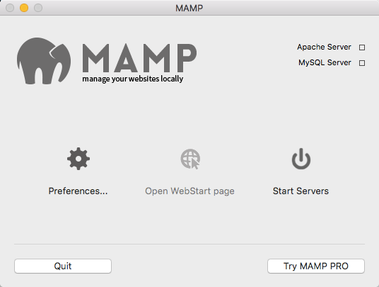 MAMP startup Screen