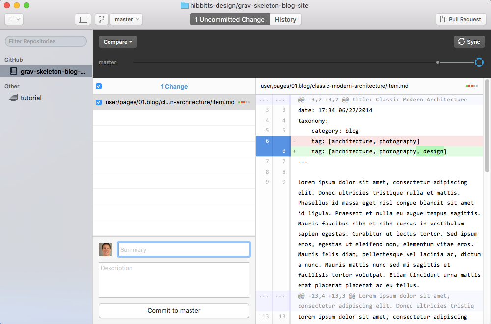  GitHub Desktop repository changes screen
