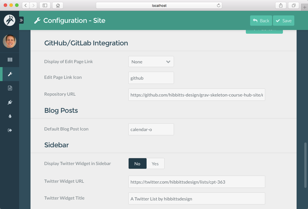Course Hub **GitHub/GitLab Integration** items on **Configuration - Site** Admin Panel page